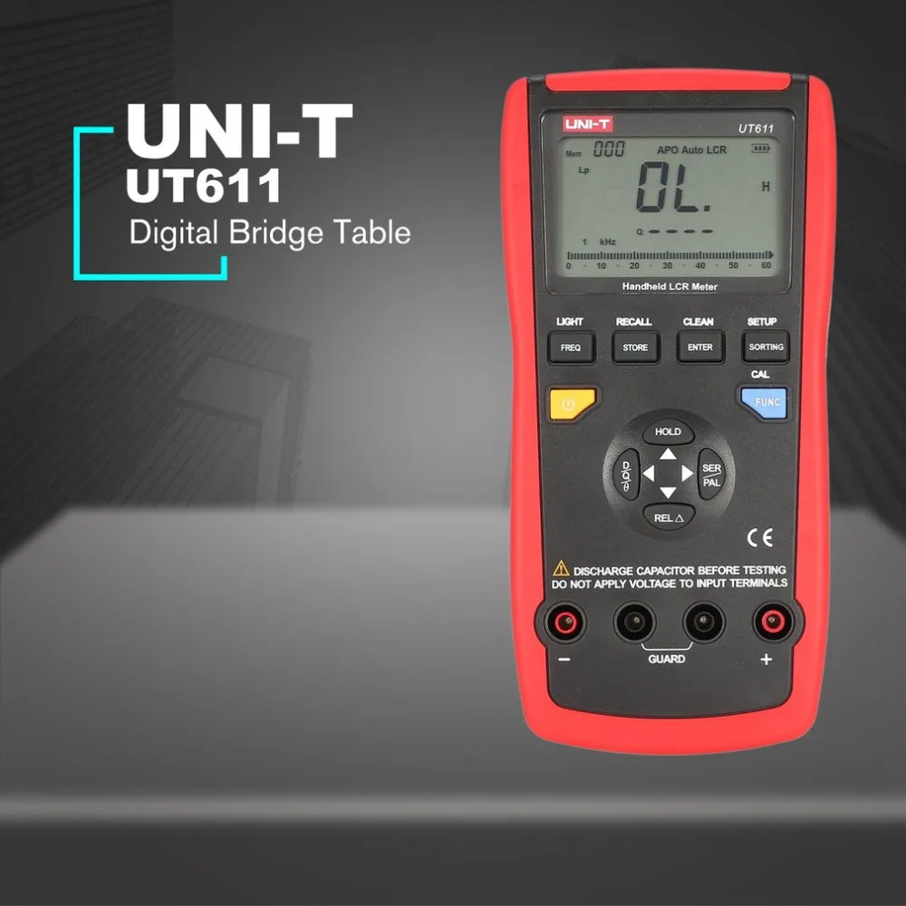 

UNI-T UT611 Handheld LCR Digital Bridge Table Inductance / Capacitance / Resistance Tester Data Storage LCD Backlight