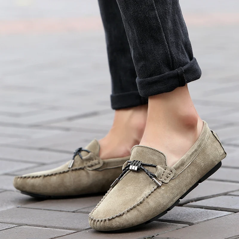 

Mocasines Hombre Leather Loafers Brand Slip On Shoes Men Driving Shoe Real Suede Boat Shoes Breathable Male Casual Flats Khaki
