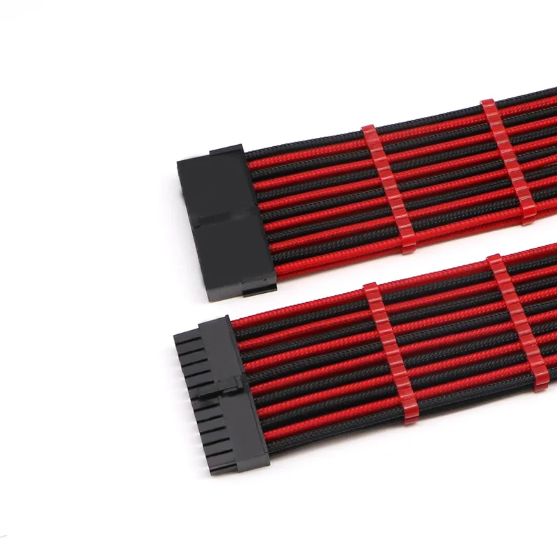 

30cm Mixed Color Sleeved 24Pin ATX Male to Female Power Extension Cable With 2pcs Cable Comb.