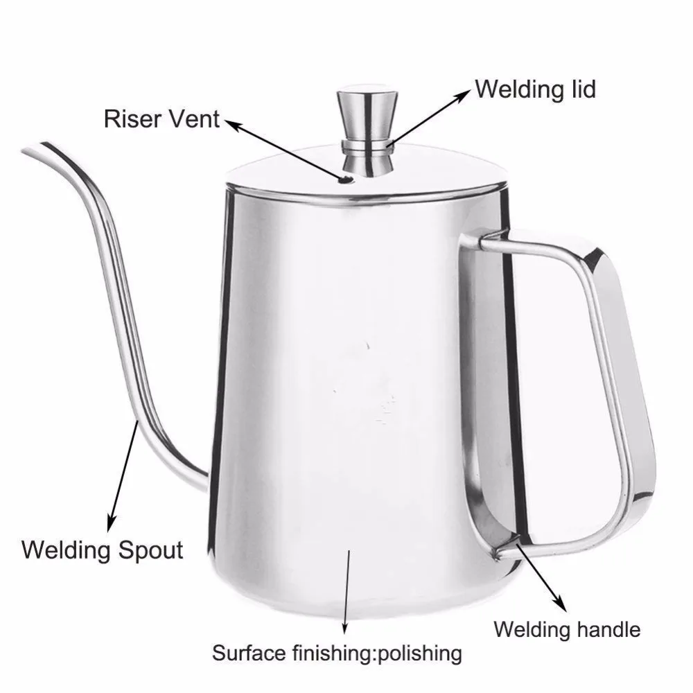 20oz Premium Pour Over Drip Kettle Stainless Steel Teflon Long Gooseneck Narrow Spout Coffee Maker Tea Pot