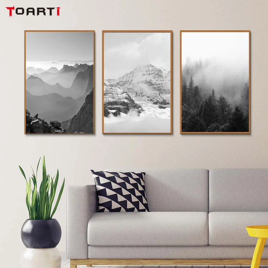 Black And White Nature Posters Prints Forest Mountain Canvas Painting Beautiful Scenery Nordic Wall Art Decor For Living Room  (3)