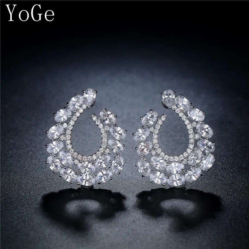 

YoGe statement Jeweller, E8001 GREAT DESIGN AAA CZ SPARKLING BIG STUD EARRINGS ,WEDDING JEWELRY