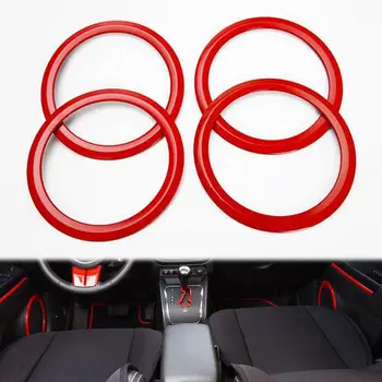 

4x Stainless Red Car Door Speaker Audio Sound Decoration Frame Cover Trim Ring Sticker Fit For Jeep Patriot Compass Accessories