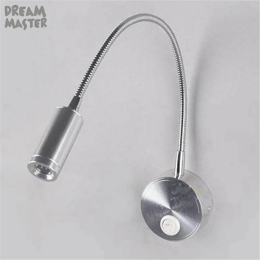 

Free Shipping!LED Silver Bedside Lamp Reading Wall Lamps 3W Plumbing Trap Background 1W leds Mirror Light With Switch Adjustable