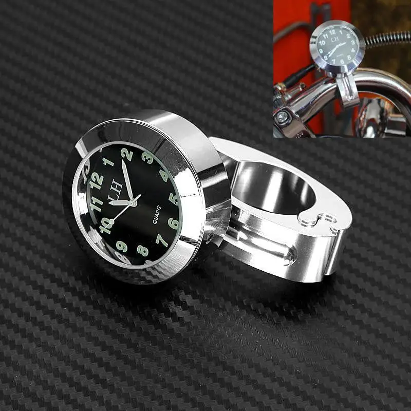 Chrome Motorcycle Handlebar Clock 7/8" to 1" Bike Clock For Honda