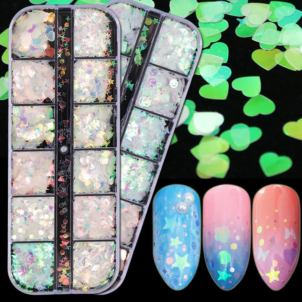 1 Set Nail Art Glitter Sequins Iridescent Heart shaped Star Nail Glitter Flakes DIY Nail Art Decorations