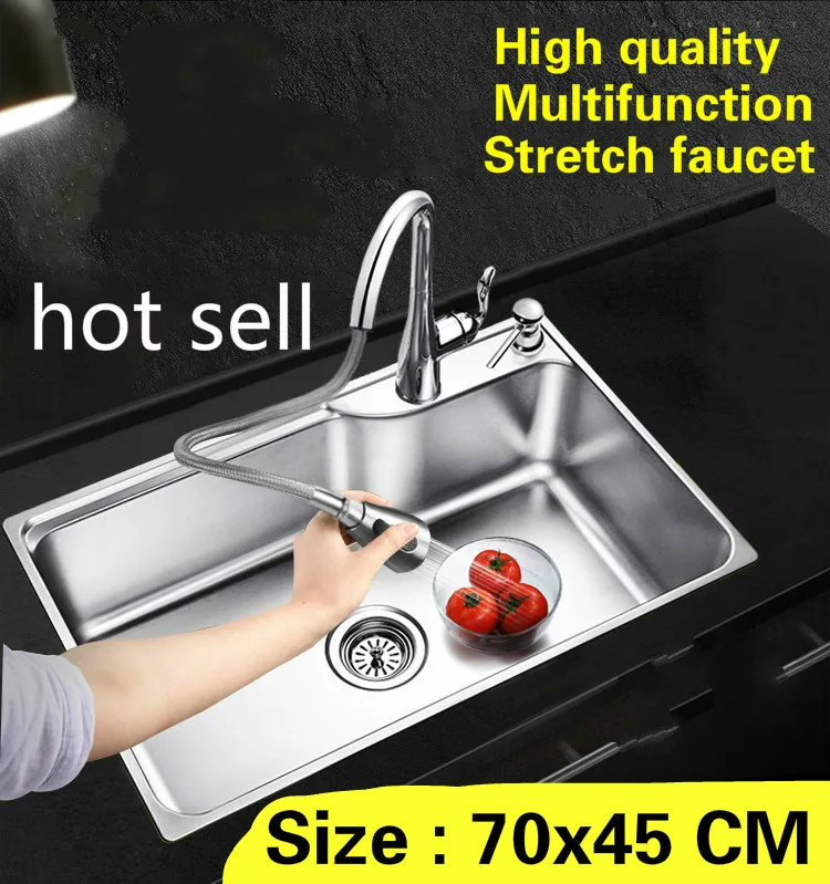 Us 433 0 50 Off Free Shipping Home Luxury Stretch Faucet Wash Vegetables Vogue Kitchen Single Trough Sink Durable 304 Stainless Steel 700x450 Mm In