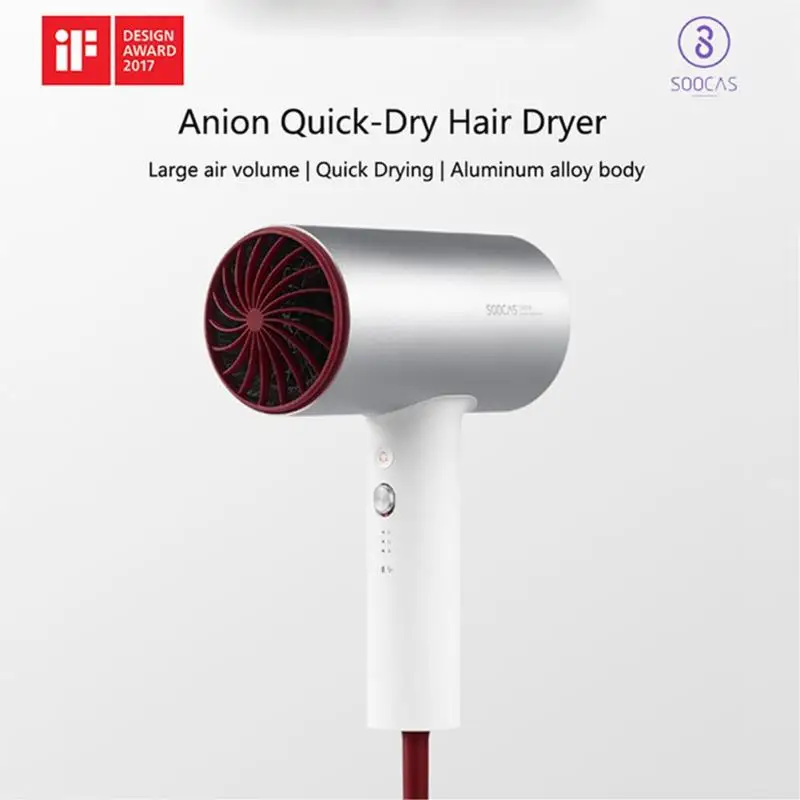 

XIaomi Aluminum Alloy Hair Dryer 360 Degree Rotating Dryers Anion Hair Dryer 1800W Aluminum Alloy Body Blow Dryer