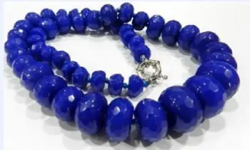 

8-18mm Faceted Blue Sapphire Abacus Gems Necklace 18"