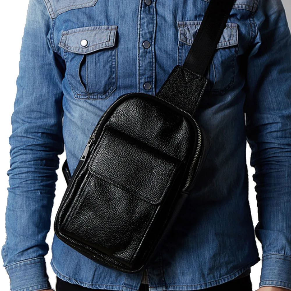 

Male Genuine Leather First Layer Cowhide Crossbody Bag Travel Fashion Cross Body Sling Chest Day Back Pack