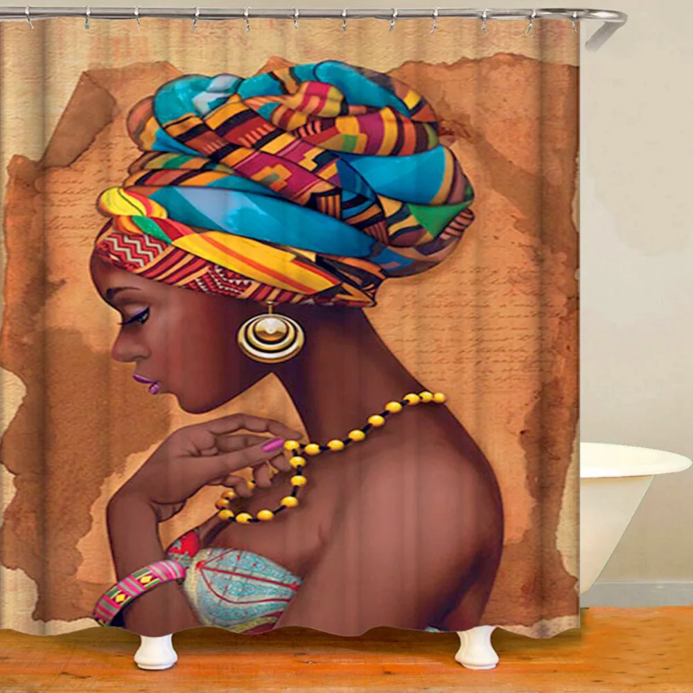 

Dafield Bathroom African Woman Shower Curtain Black Women Polyester Fabric Bath Curtains Home Decoration Afro Shower Curtain
