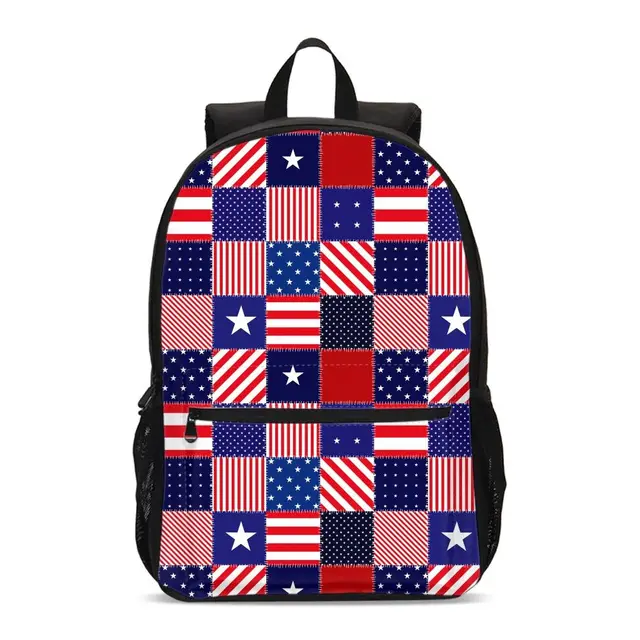 Red White And Blue Flag Print School Backpacks Gothic Skull Travel