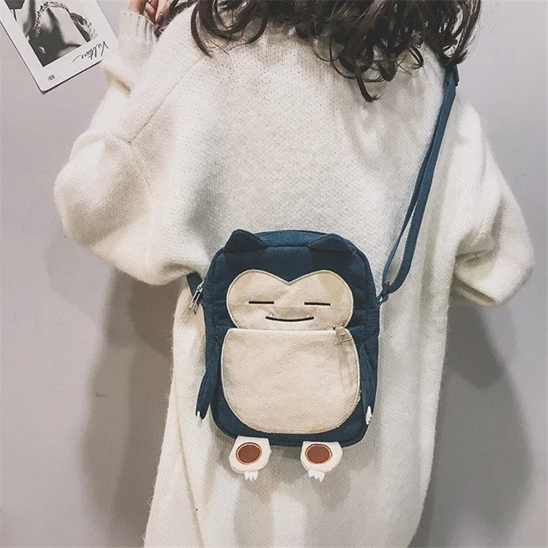 New Cute Cartoon Pokemon Pocket Monster Snorlax Corduroy Messenger Bag Embroidery Small Phone Purse Bag Toy Handbag Gift