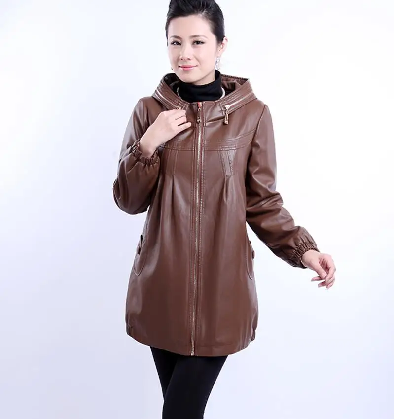 Женская кожаная куртка размера плюс 6XL, новинка, черное кожаное пальто, женская длинная облегающая мотоциклетная кожаная одежда, женская верхняя одежда красного цвета