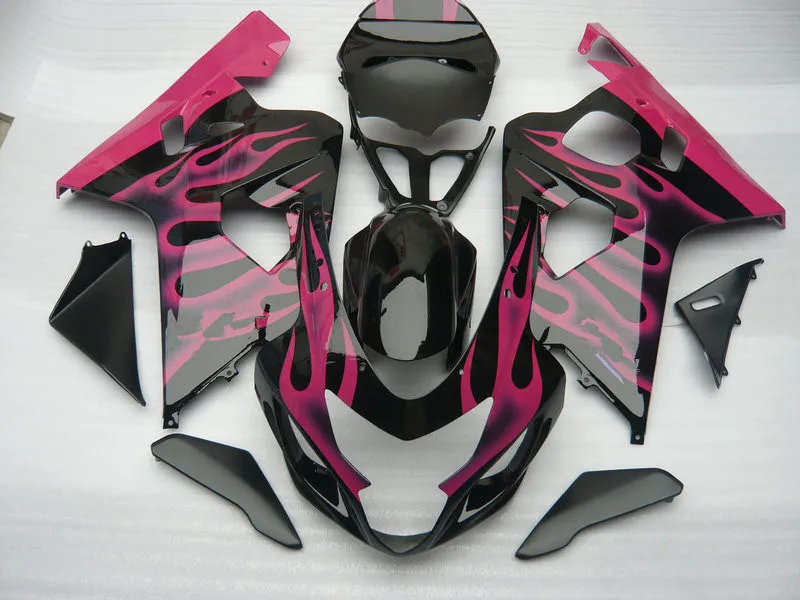 

Motorcycle Fairing kit for SUZUKI GSXR600 750 K4 04 05 GSXR 600 GSXR750 2004 2005 ABS Pink flames black Fairings set+gifts SG47