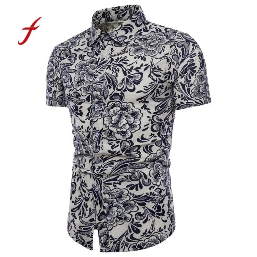 

Feitong Men Shirts Men Summer Bohe Floral Short Sleeve Linen Basic Shirt Blouse Top Plus Size 2018 New Arrivals Men's Shirt 1