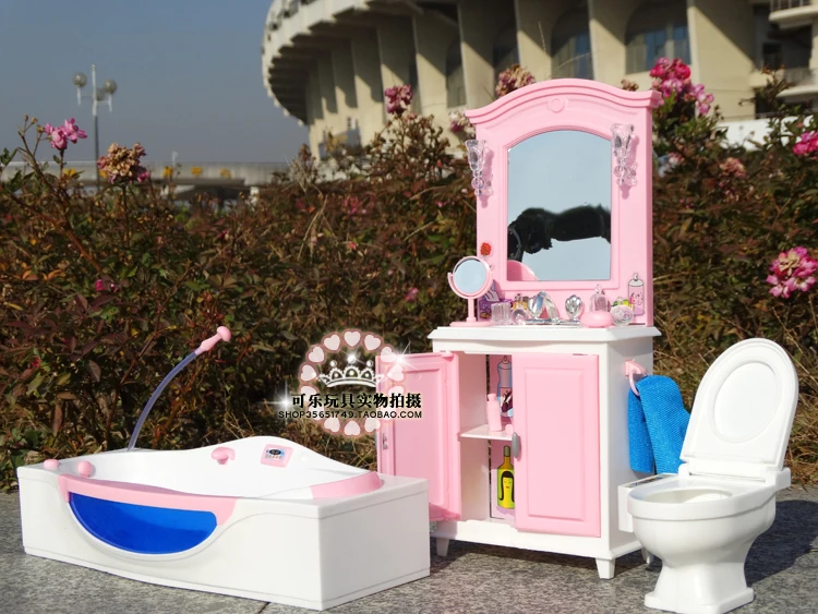 Cute Furniture bathroom Play Set Bathtub + Dresser+ toilet suite case for barbie Doll 1/6 House Best Gift Toys for child