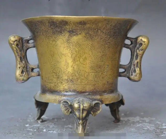 

S02298 6"chinese bronze Elderly play chess elephant head statue incense burner Censer B0403