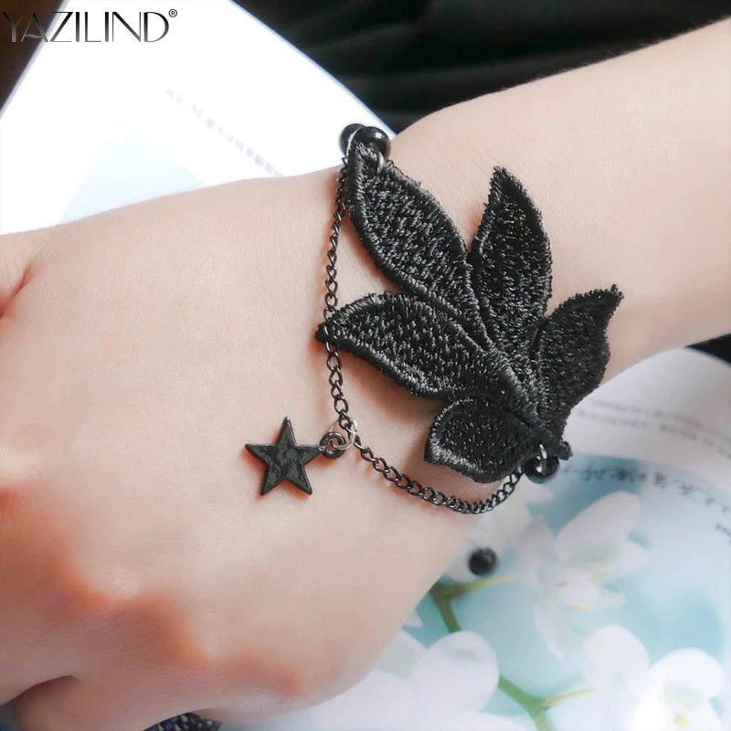 YAZILIND Vintage Leaf Star Black Lace Bracelets & Bangles Handmade