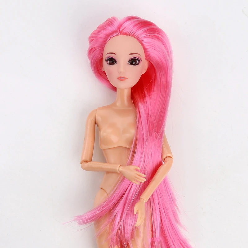 Голова куклы с красочными прямыми длинными волосами Аксессуары для самостоятельной сборки головка для 11," Головы Куклы для 1/6 BJD Кукольный дом аксессуары для куклы - Цвет: pink hair head