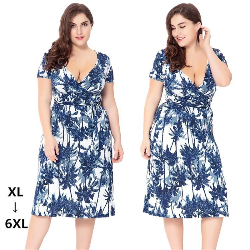 2018 Для женщин Лето Boho пляжное платье Femme Синий принт богемный колено-Длина V