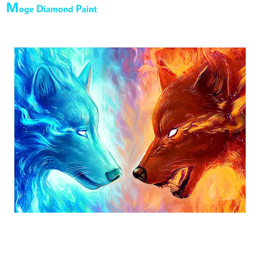 

Animal wolf Diamond Painting Full Round Ice and fire New DIY Sticking Drill Cross Embroidery 5D Decorative Home Decoration