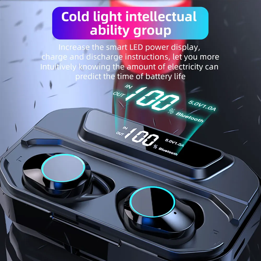 FDBRO TWS 5,0 Bluetooth 9D стерео наушники беспроводные наушники IPX7 водонепроницаемые наушники 3300 мАч светодиодный умный внешний аккумулятор держатель для телефона