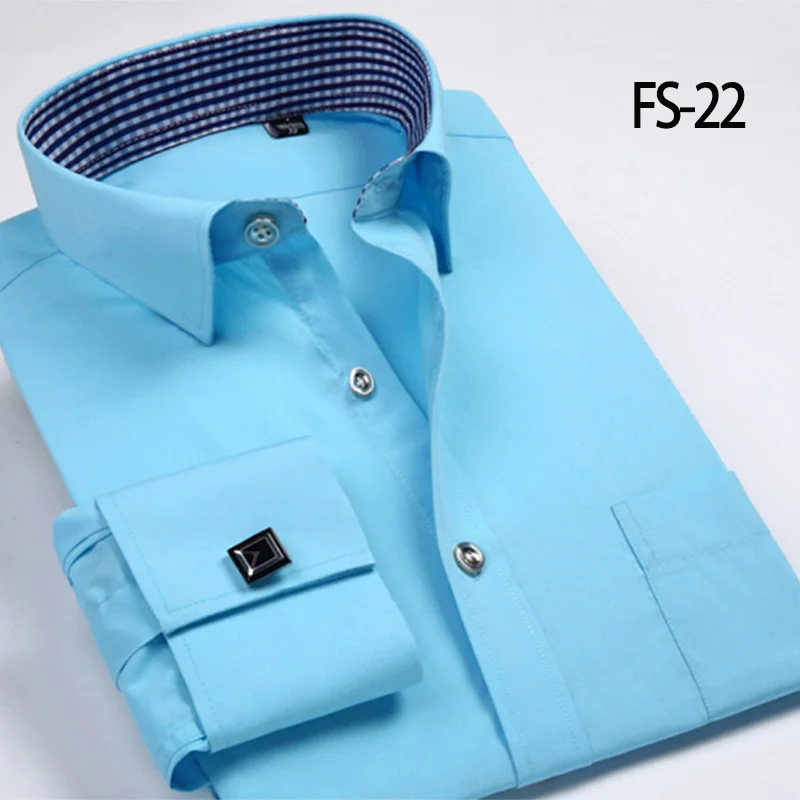 Aoliwen/Мужская французская рубашка с запонками, Фланелевая рубашка с длинным рукавом, высококачественная повседневная рубашка для мужчин, весна и осень - Color: SS-FS22
