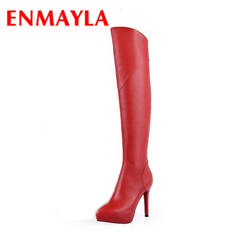 

ENMAYLA High Heel Women Long Boots Platform Leather Boots Women Shoes Toe Over-the-knee boots 11.5cm Autumn Winter Women Boots