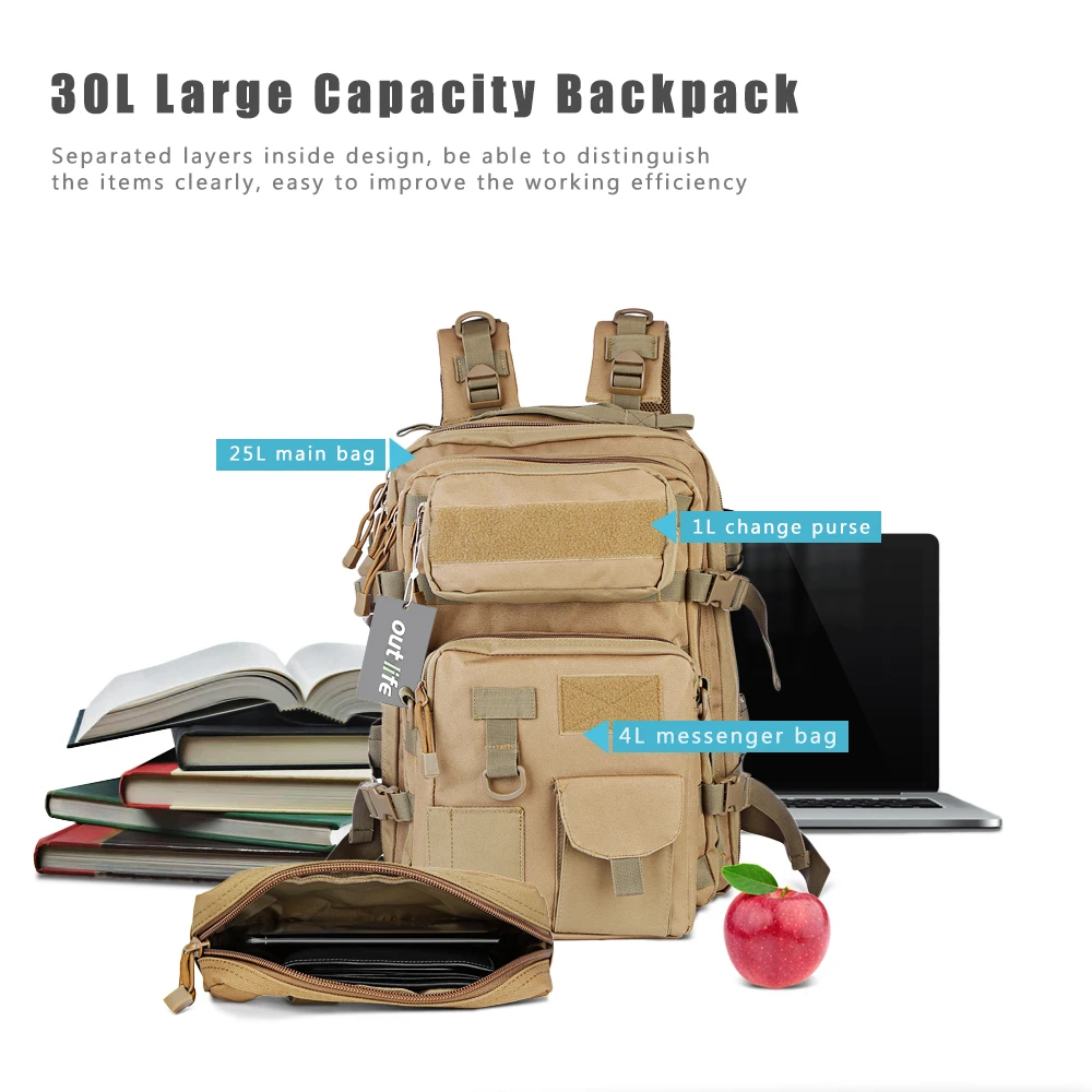 30L Military Tactical Backpack Assault Pack Bug Out Molle Bag Military Rucksack Camping Trekking Hiking Combinations Backpack