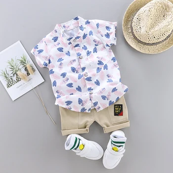 

Toddler Baby Boy Summer Shirt Clothing Suit Fashion Leaf Print Set Children Infant Boys Clothes Set
