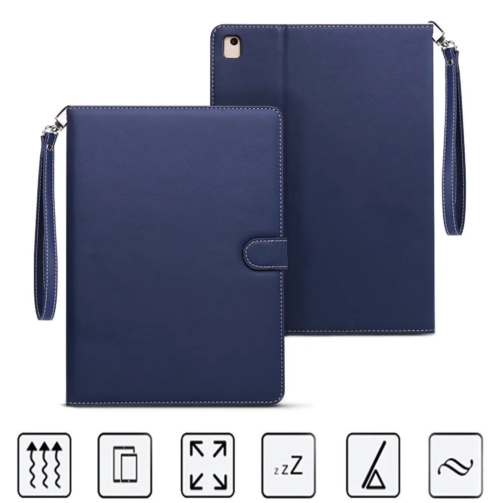 

Hot selling Business case for ipad 9.7 inch 2017 2018/Air 2/Air/Pro 9.7" PU surface+TPU soft back+hand strap Holder Smart Cover