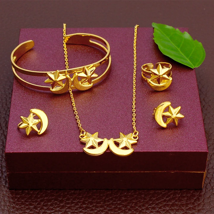 

JH New Arrival Lovely Moon Star Ethiopia Baby Jewelry Set Necklace / Earring / Ring / Bangle Eritrea Baby Birthday Gifts
