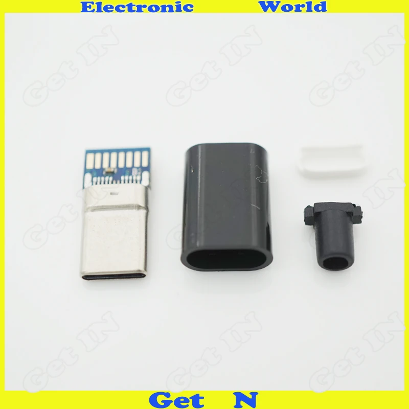 

10pcs 4 In 1 USB-C Type 3.1 Male Plug With PCB Board Solder Wire Male Plug Data Connector Black