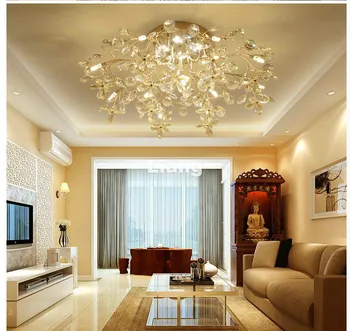 

Golden Color Modern G4 Crystal Ceiling Lamp Crystal Light Bedroom Luminarias Home Decoration Creative LED Crystal Ceiling Lamp