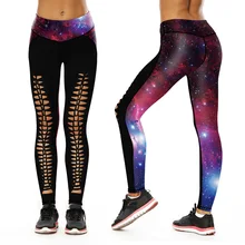 Модные леггинсы звездное небо печать номера девять частей брюки движение Бодибилдинг полые высокой талией эластичная манжета брюки