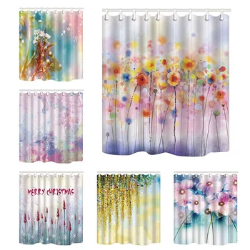 

Watercolor Floral Printed Waterproof Shower Curtains Bathroom Bath Screens Home Decor Polyester Fabric Mildew Proof with Hooks