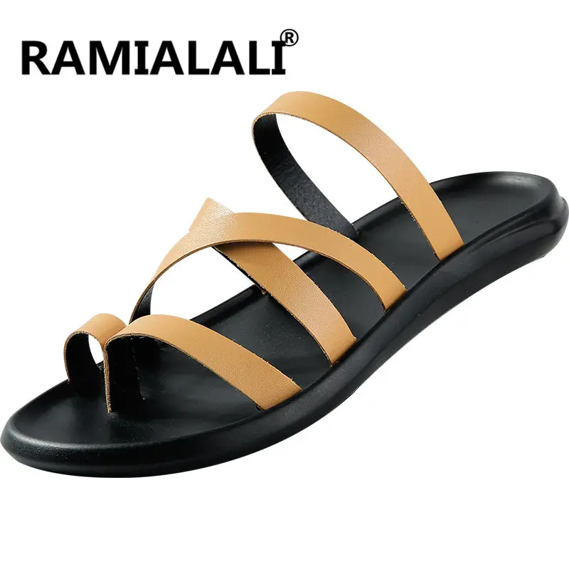 

Men Sandals Casual Summer Beach Slippers Leather Ankle Strap Cross-tied Gladiator Sandals Thongs Shoes Roman T-Strap Slippers