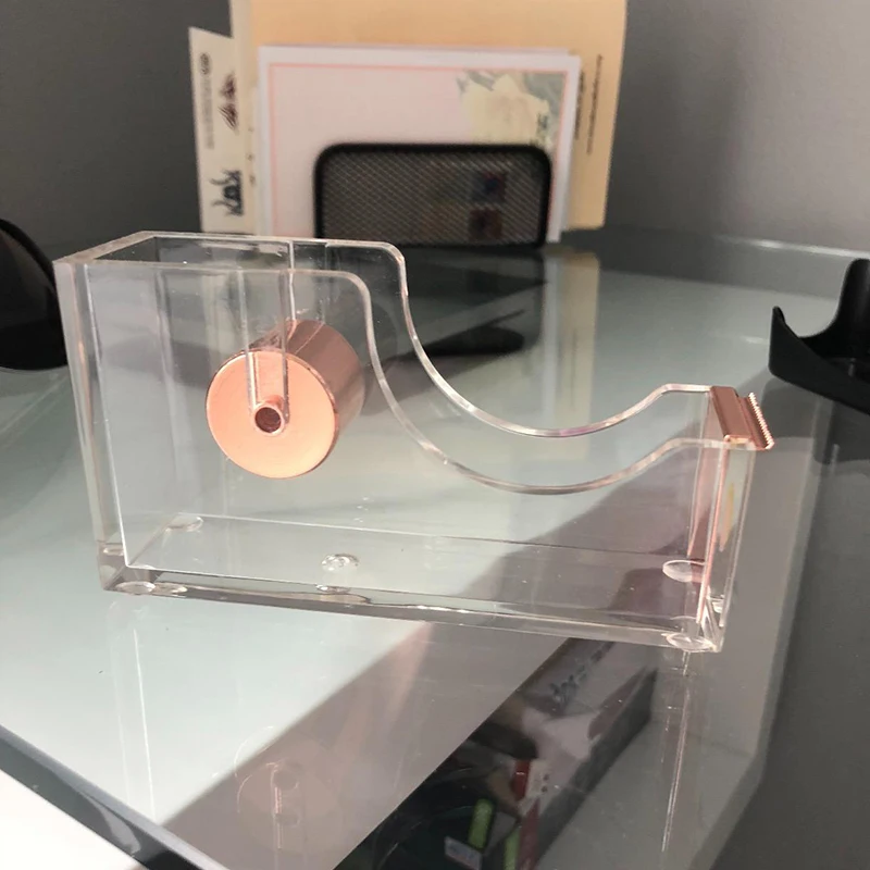Роскошный акриловый дизайн офисный Настольный диспенсер для ленты прозрачный розовое золото