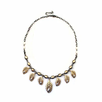 

New Trandy Women Gold Hollow Leaf Charm Pendant Black Thick Bead Metal Chain Chokers Necklace Gold