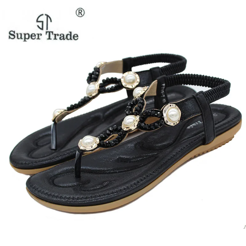 New Style Ladies Sandals Diamond Pearl Decorative Sandals Flats Shoes