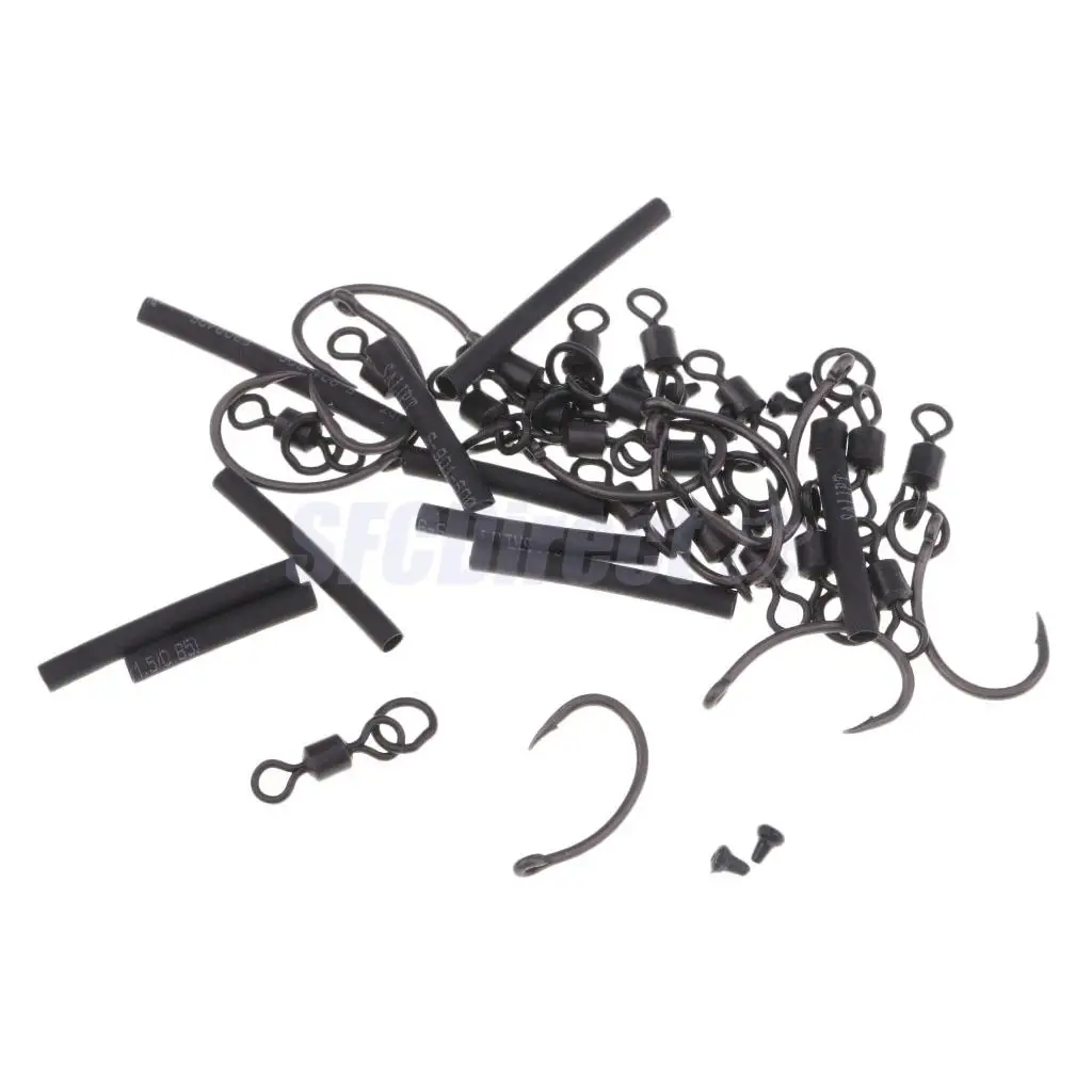 10 Set Carp Fishing Hooks Ready Tied Ronnie Rigs Fishing Hook Link Hair Rigs Swivels for Pop Ups Fishing