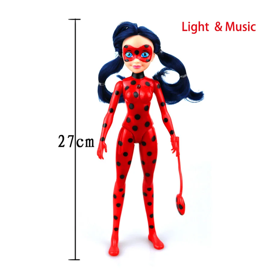 

27cm Ladybug Lady Bug Cartoon Light&Music PVC Adrien Noir Agreste Cat Action Figure Toys Brinquedos Kid's Party Gift