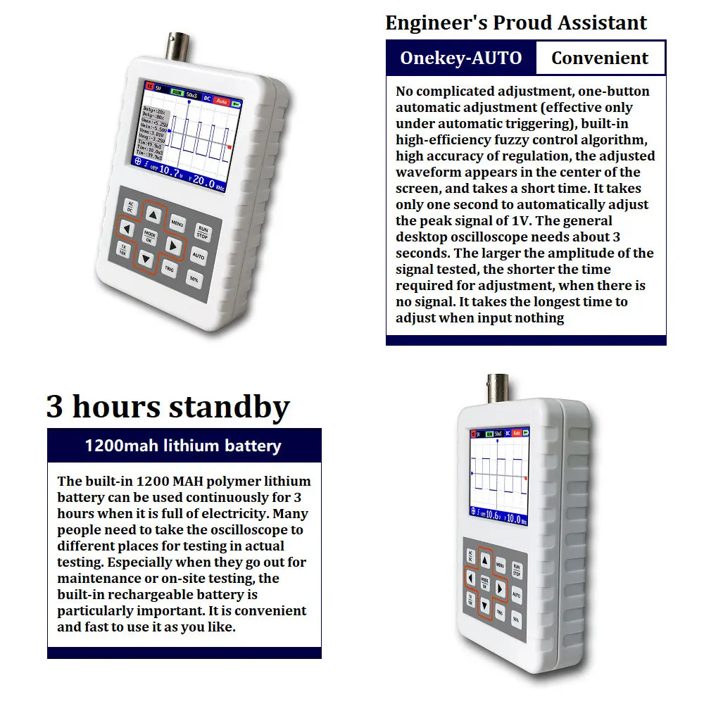 2," ЖК-дисплей цифровой осциллограф Портативный 5 м пропускной способностью 20 Мбит/с частота дискретизации DSO Fnirsi Pro осциллограф комплект с 1500 мА/ч, Батарея