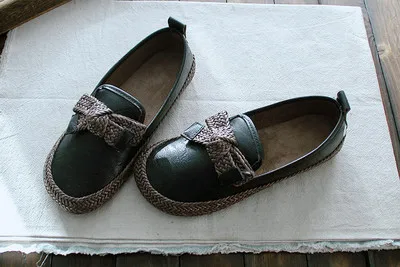 Весенние милые тонкие туфли с закрытым носком и бантом, женские туфли в японском стиле ретро, большие размеры - Цвет: Черный