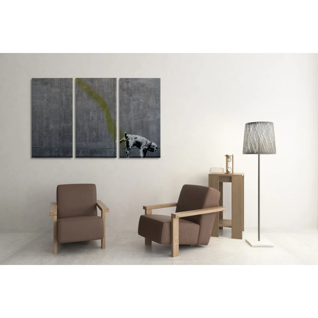 Banksy Pissing Dog. Gallery Wrapped Canvas Triptych Print 48 x 30 (1)