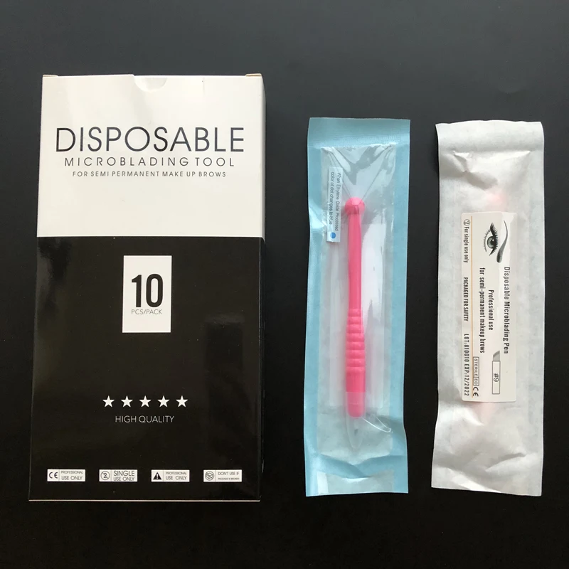 

10pcs Professional Microblading Disposable Tattoo Pen With Manual Eyebrow Tatooing curved F9 pins 12 pins U18 blades Tebori Tool