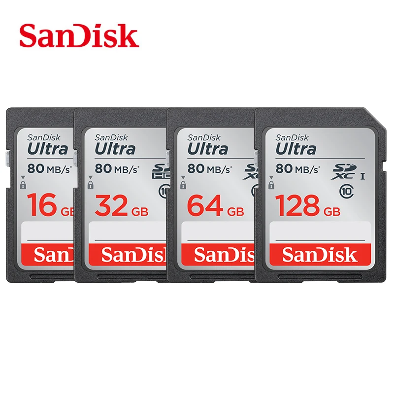 SanDisk SD карта C10 UHS-I слот для карт памяти Ultra SDHC/SDXC Class10 16 Гб оперативной памяти, 32 Гб встроенной памяти, 64 ГБ 128 80 МБ/с. читать Скорость для Камера