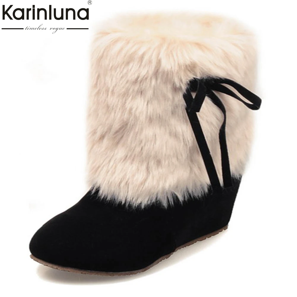 

KarinLuna 2018 Large Size 33-43 Slip On Inner High Heels Sweet Women Shoes Woman Add Fur Winter Boots Women Snow Boots