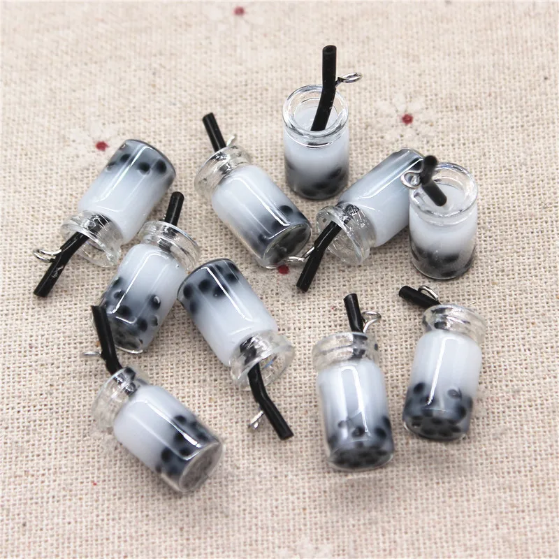 10pcs New Mix Colors 3D Mini Glass Bubble Milk Tea Sippy Cup Iron Hook DIY Craft/Jewelry Accessory,10*18mm